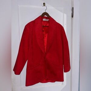 VTG UltraSuede Brand Suit Women Blazer Pencil Skirt Power Red Work Career Sz 12